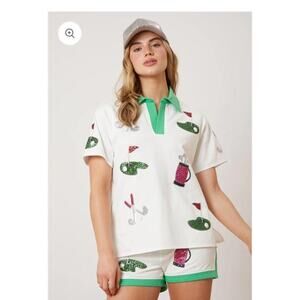 Fantastic Fawn Boutique Womens Sequined Golf Shirt size Large